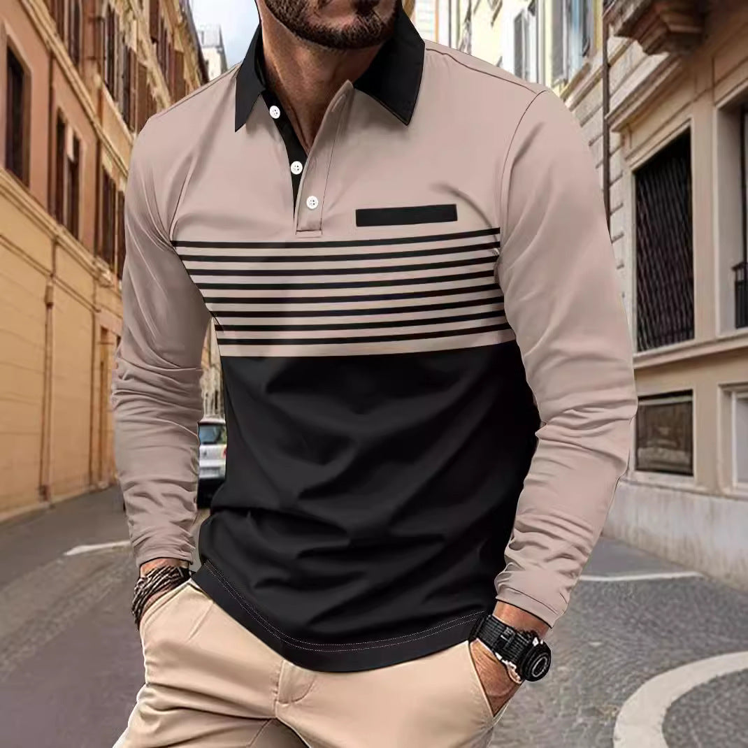 Long Sleeve Striped Printed Men's Casual