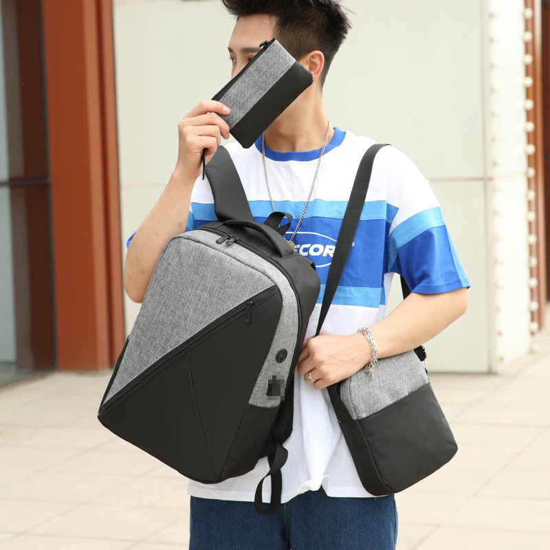 Male USB Charging Three-piece Schoolbag