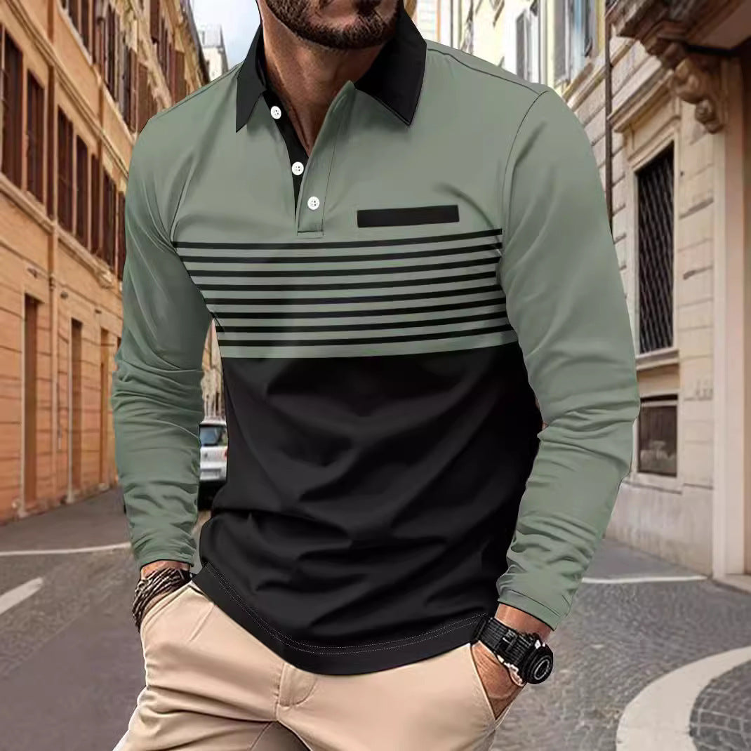 Long Sleeve Striped Printed Men's Casual