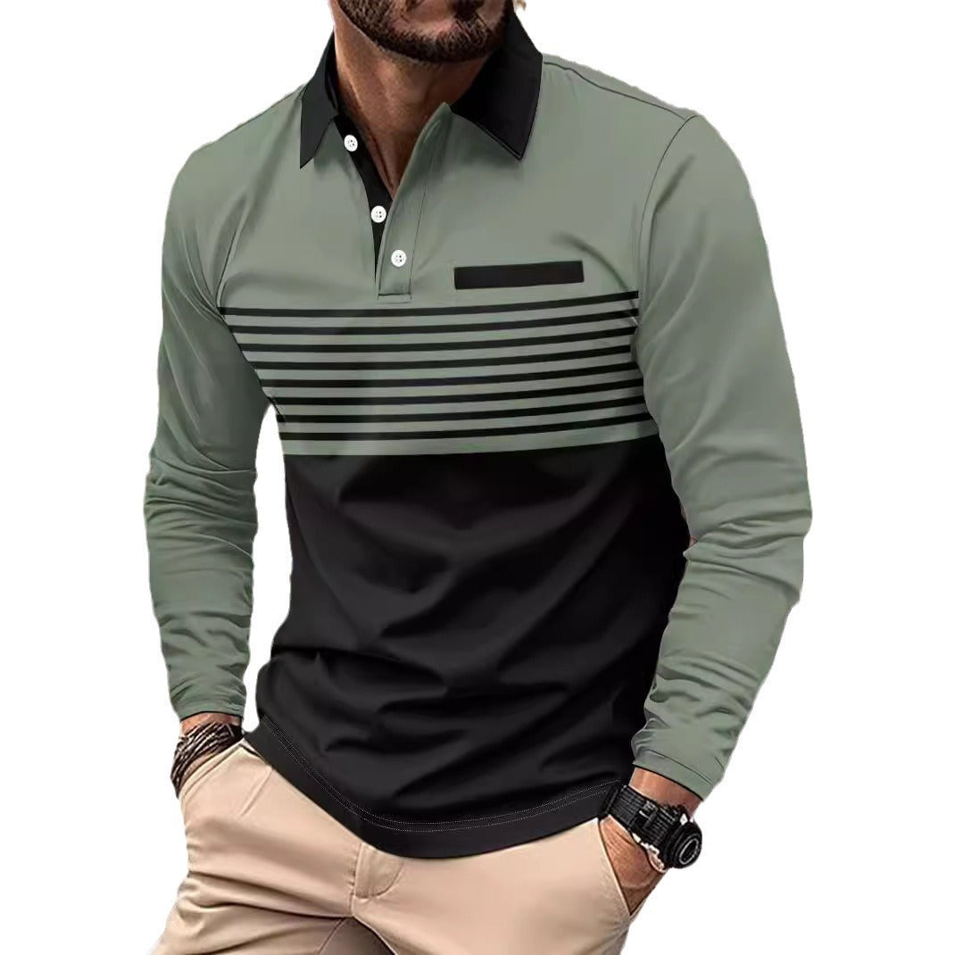 Long Sleeve Striped Printed Men's Casual