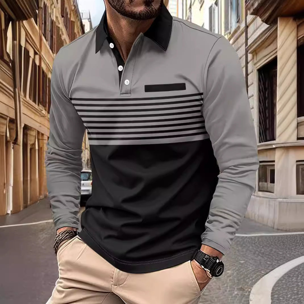 Long Sleeve Striped Printed Men's Casual