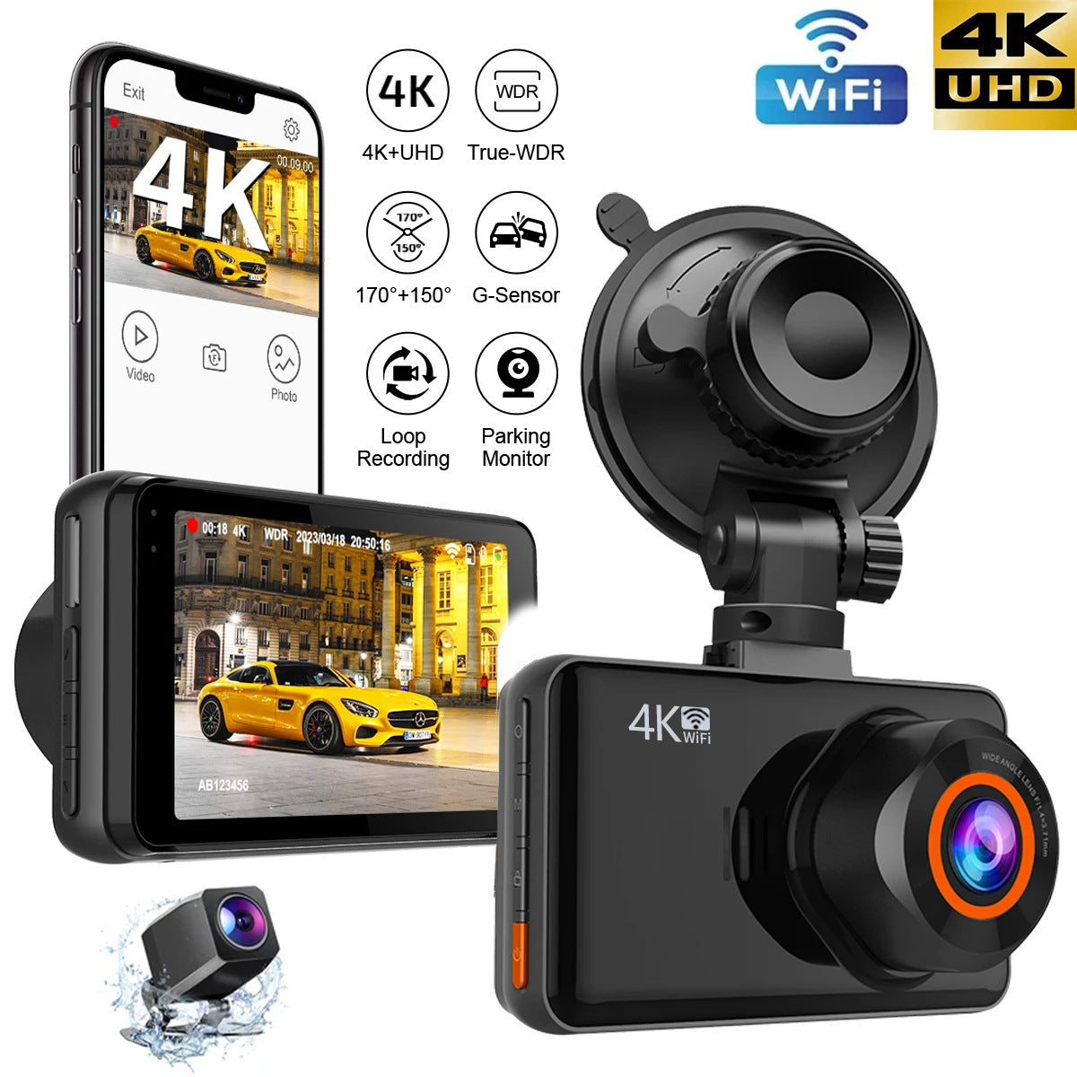 4K Driving Recorder 3-inch Front And Rear Dual Lens Mobile Phone Interconnection Dual Recording