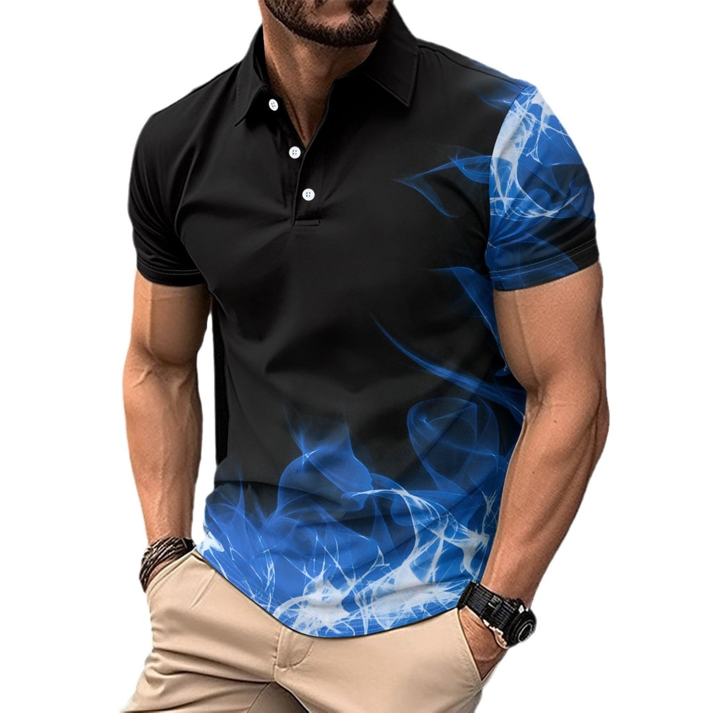 Lapel Digital Printed Button Business Short Sleeve