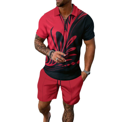 Men's Leaf Printed Short-sleeved Shorts