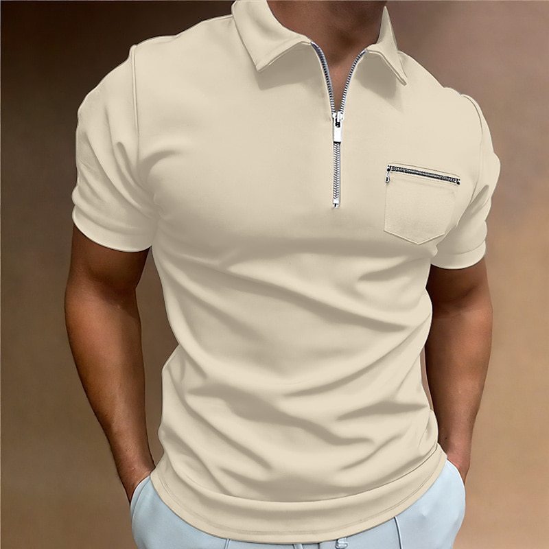 Summer Men's Solid Color Pocket Short Sleeve Lapel T-shirt