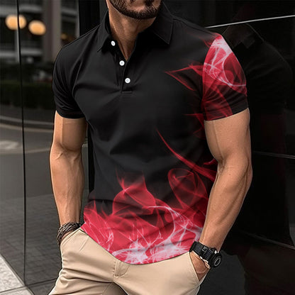 Lapel Digital Printed Button Business Short Sleeve